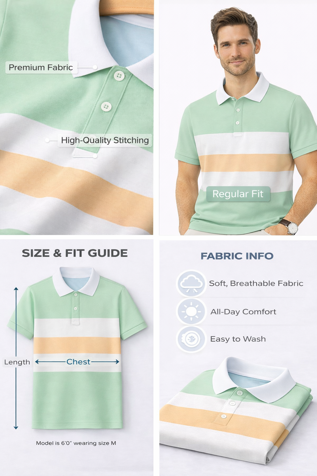 Mint Green Color Block Polo T-Shirt - Image 4