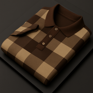 Brown Checkered Polo T-Shirt for Men