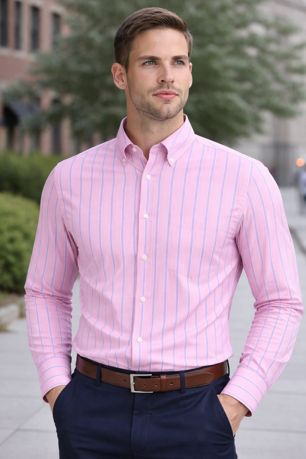 Men’s Pink Striped Formal Shirt - Image 4