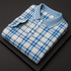 Light Blue & White Check Polo T-Shirt