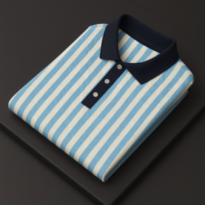Sky Blue & White Striped Polo T-Shirt for Men