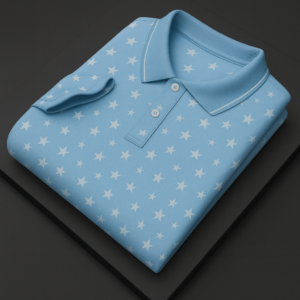 Sky Blue Star Print Polo T-Shirt